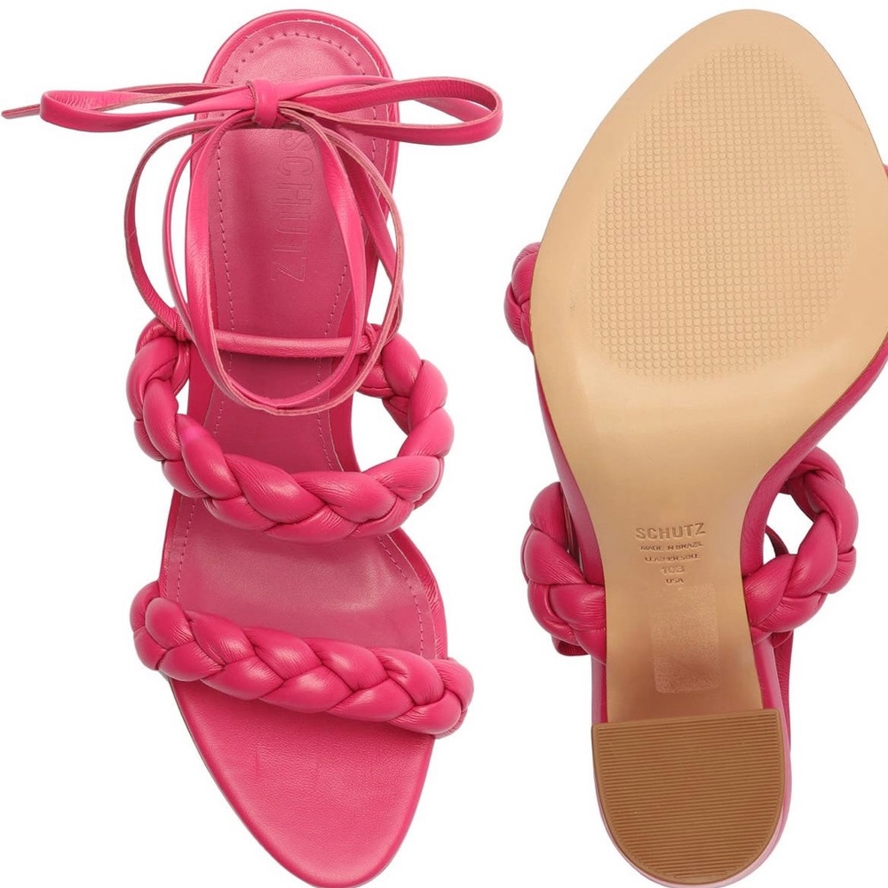 Schutz hot pink women tie block heel sandals